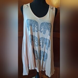 🐘 ATTITUDE NOT INCLUDED pink tank top with elephants & lace back. Size 2X